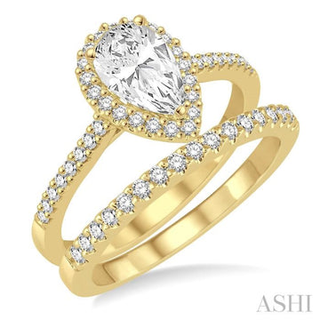 3/4 ctw Diamond Bridal Set with 5/8 ctw Pear Cut Engagement Ring and 1/6 ctw Wedding Band in 14K Yellow Gold